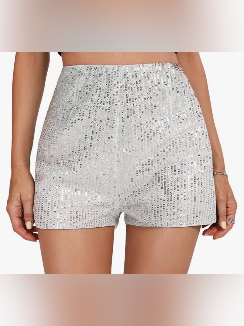 Silver Sequins on White Party Shorts